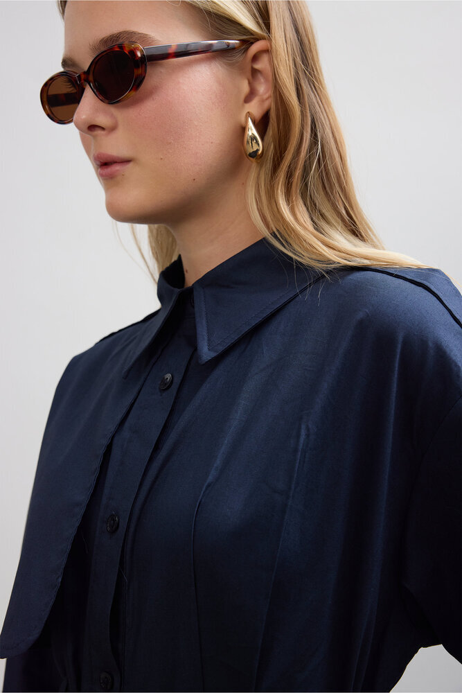 BE BLUE - LACİVERT PAMUKLU TRENÇ ELBİSE