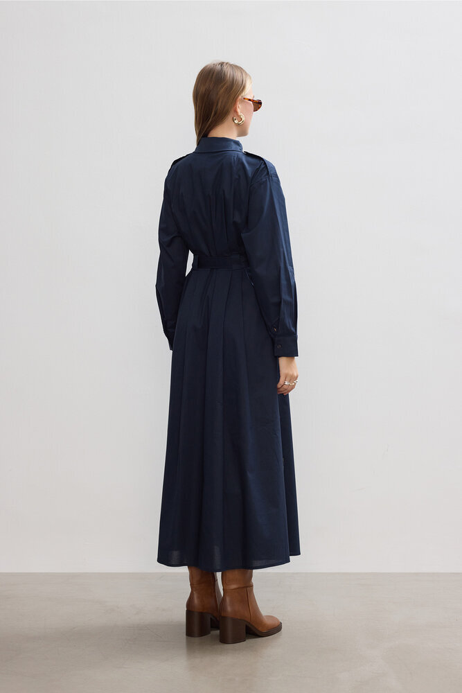 BE BLUE - LACİVERT PAMUKLU TRENÇ ELBİSE