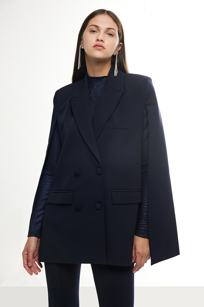 BE BLUE - LACİVERT PELERİN BLAZER