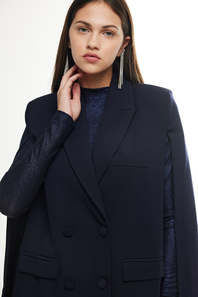 BE BLUE - LACİVERT PELERİN BLAZER