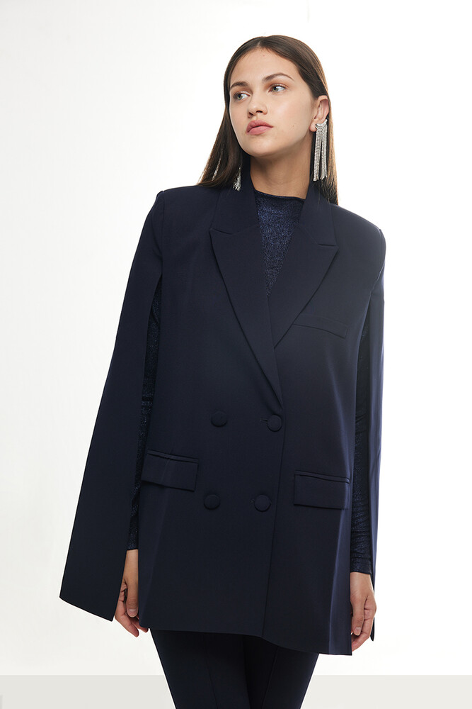 BE BLUE - LACİVERT PELERİN BLAZER