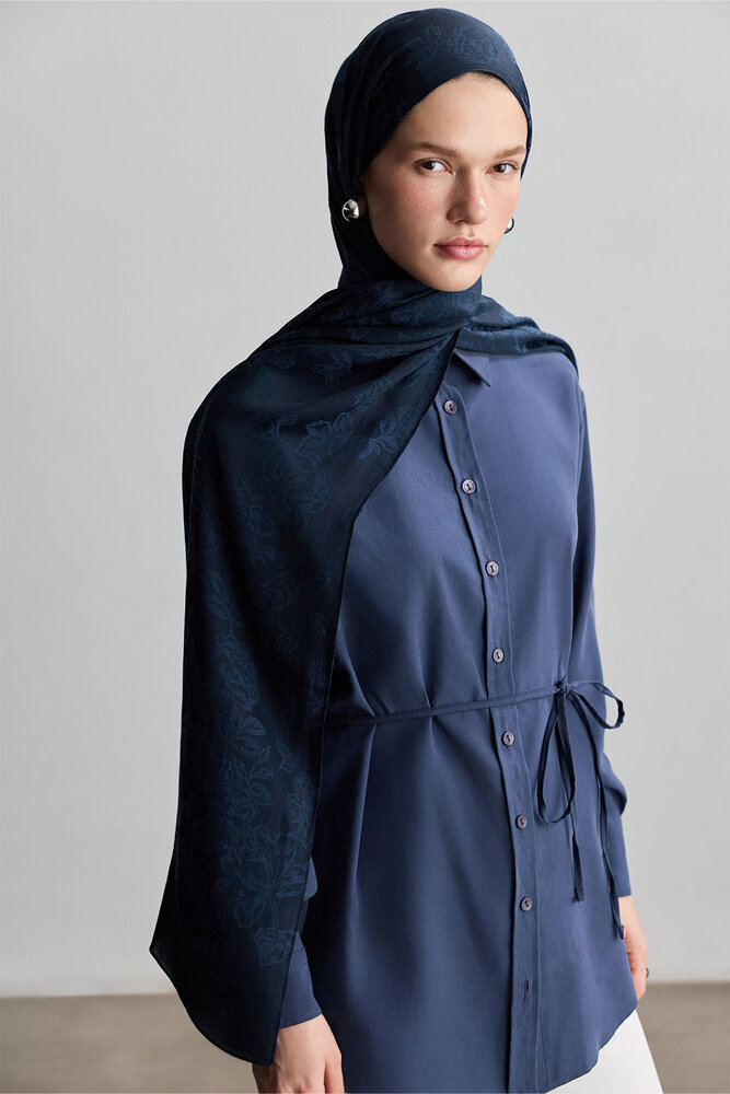 BE BLUE - LACİVERT ROSE MAT JAKARLI ŞAL