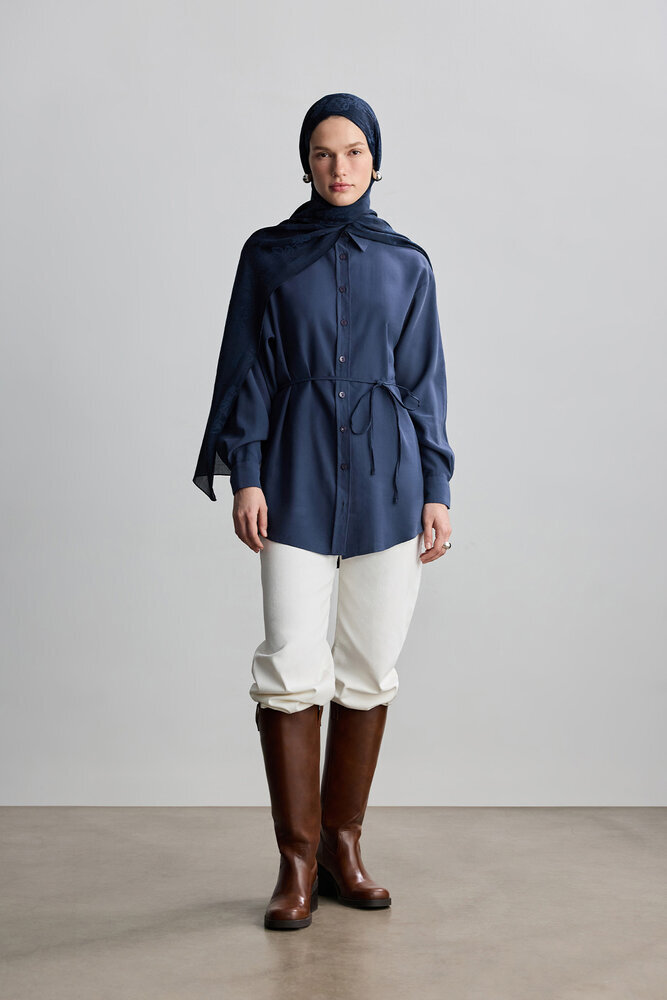 BE BLUE - LACİVERT ROSE MAT JAKARLI ŞAL