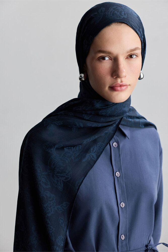 BE BLUE - LACİVERT ROSE MAT JAKARLI ŞAL