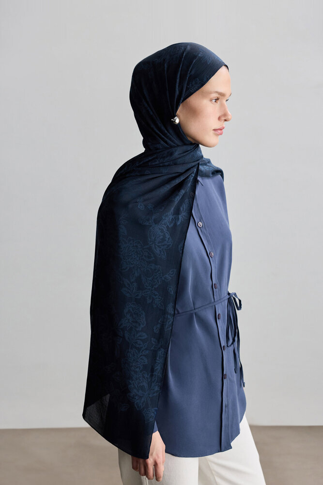 BE BLUE - LACİVERT ROSE MAT JAKARLI ŞAL