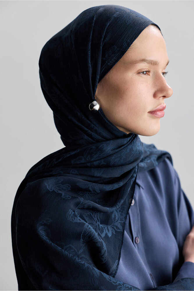 BE BLUE - LACİVERT ROSE MAT JAKARLI ŞAL