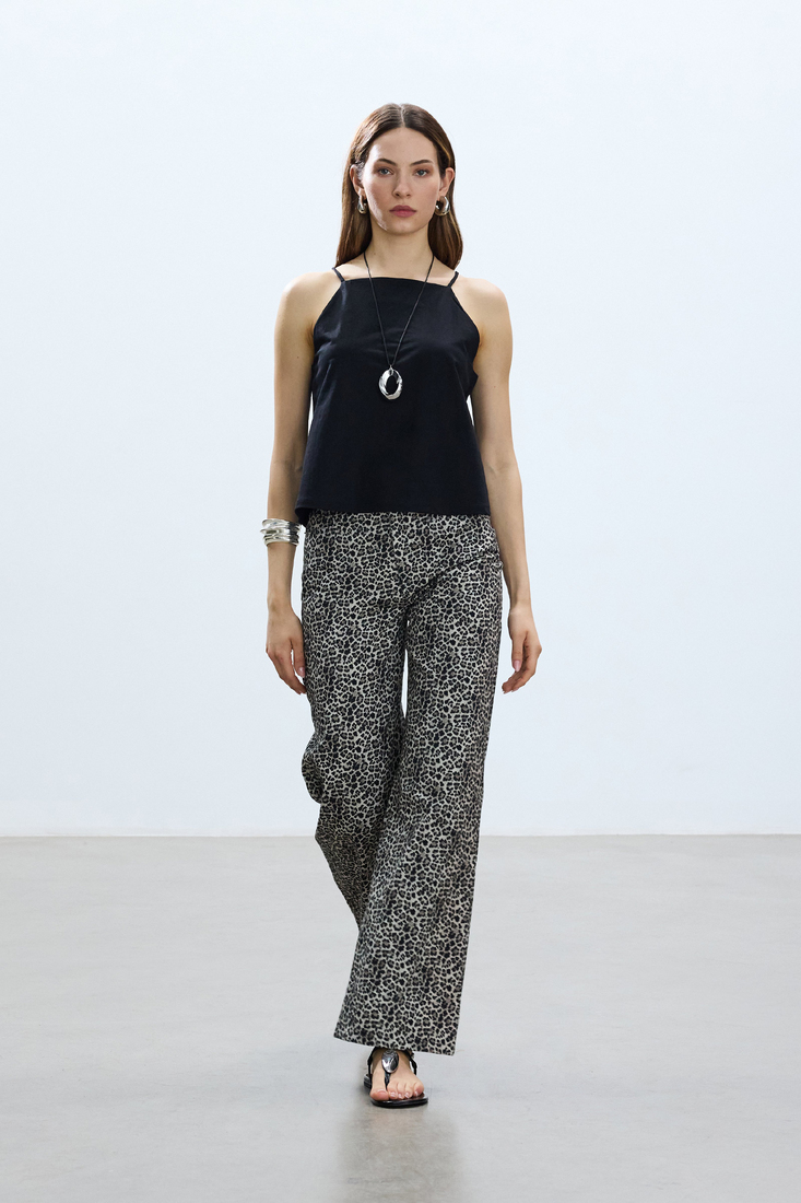 LEOPAR DESENLİ GABARDİN PANTOLON
