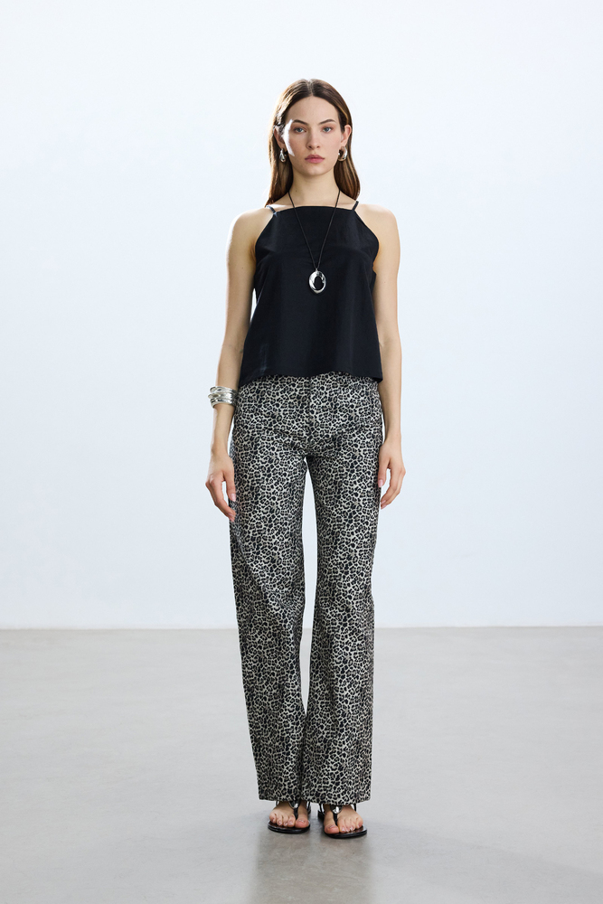 BE BLUE - LEOPAR DESENLİ GABARDİN PANTOLON