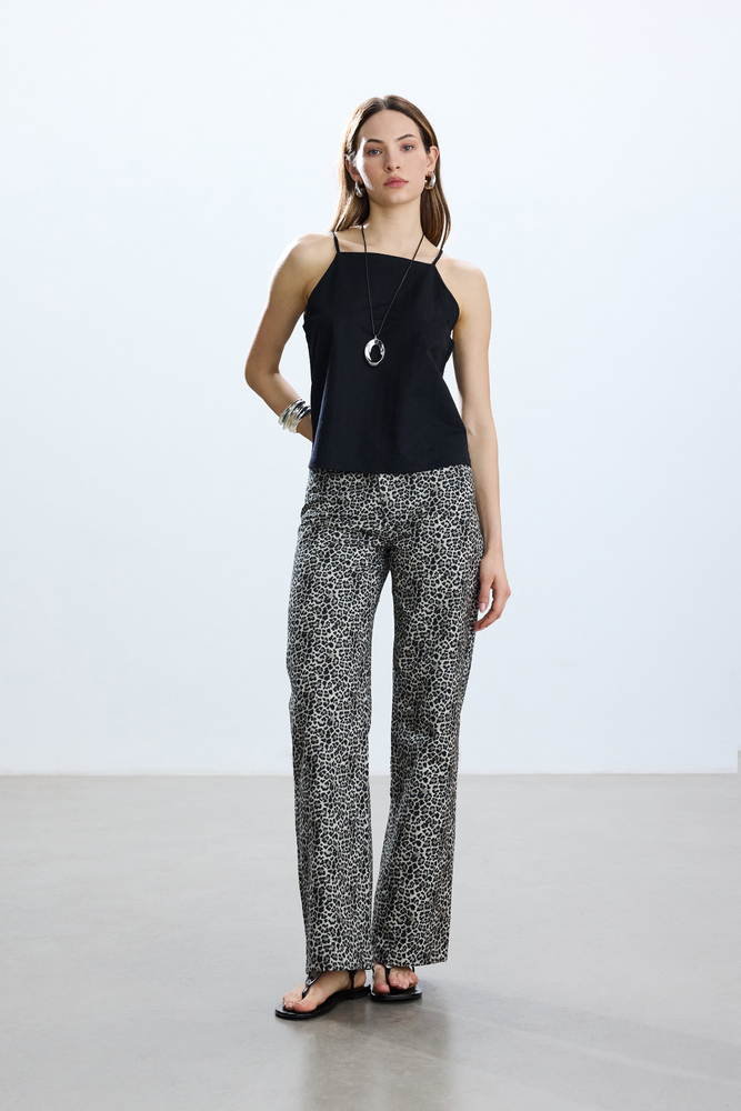 BE BLUE - LEOPAR DESENLİ GABARDİN PANTOLON