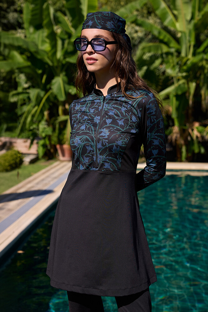 BE BLUE - LİLYUM DESENLİ SURF MAYO ELBİSE