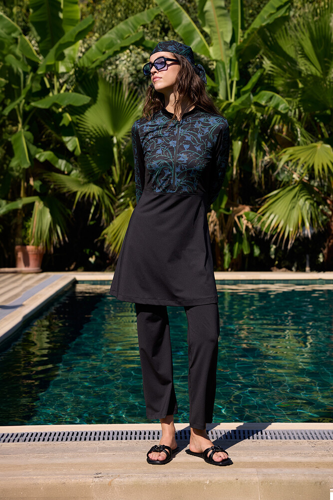 BE BLUE - LİLYUM DESENLİ SURF MAYO ELBİSE