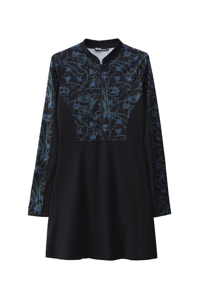 BE BLUE - LİLYUM DESENLİ SURF MAYO ELBİSE