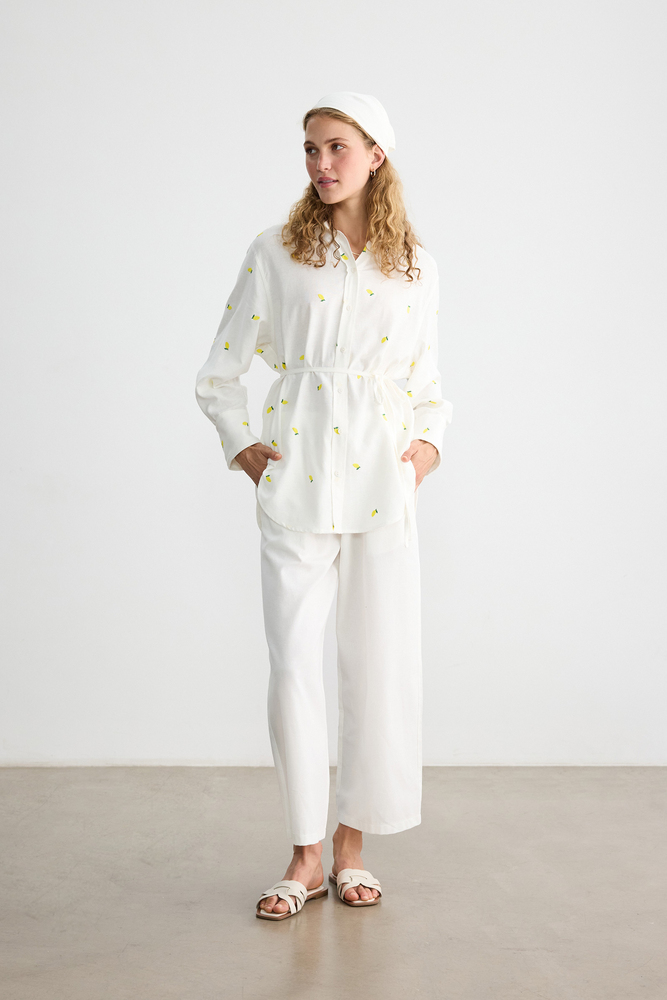 BE BLUE - LİMON NAKIŞLI PAMUK KETEN GÖMLEK