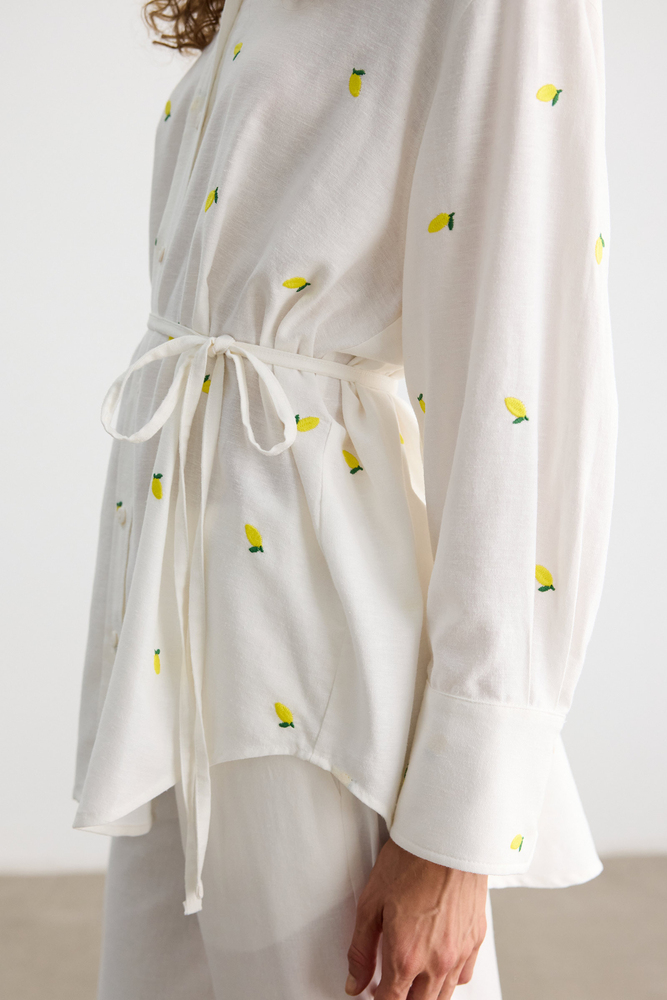 BE BLUE - LİMON NAKIŞLI PAMUK KETEN GÖMLEK
