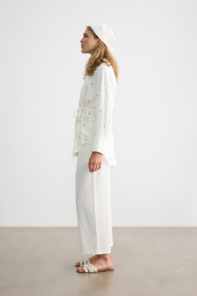 BE BLUE - LİMON NAKIŞLI PAMUK KETEN GÖMLEK