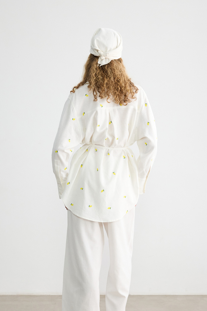 BE BLUE - LİMON NAKIŞLI PAMUK KETEN GÖMLEK