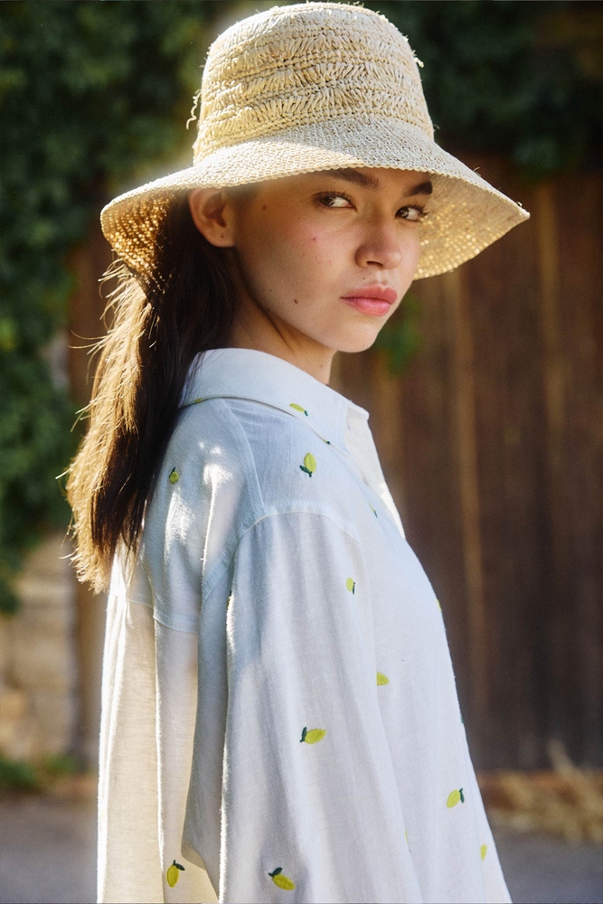 BE BLUE - LİMON NAKIŞLI PAMUK KETEN GÖMLEK