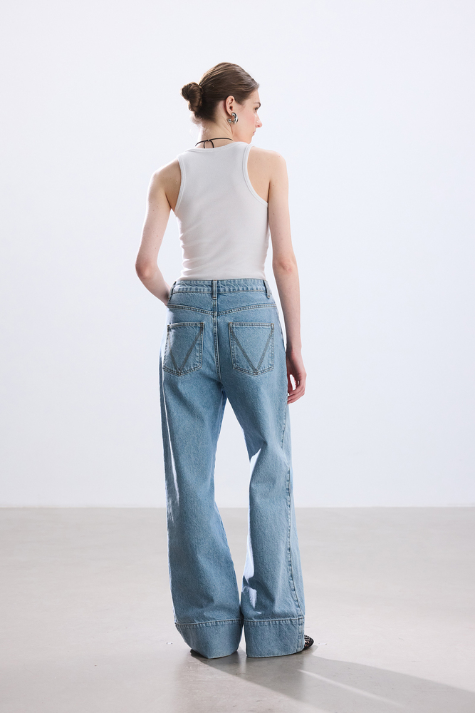 BE BLUE - MAVİ GENİŞ PAÇA DENİM PANTOLON