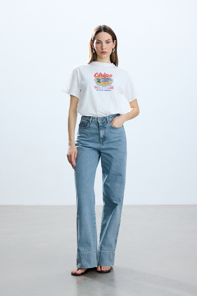 BE BLUE - MAVİ GENİŞ PAÇA DENİM PANTOLON