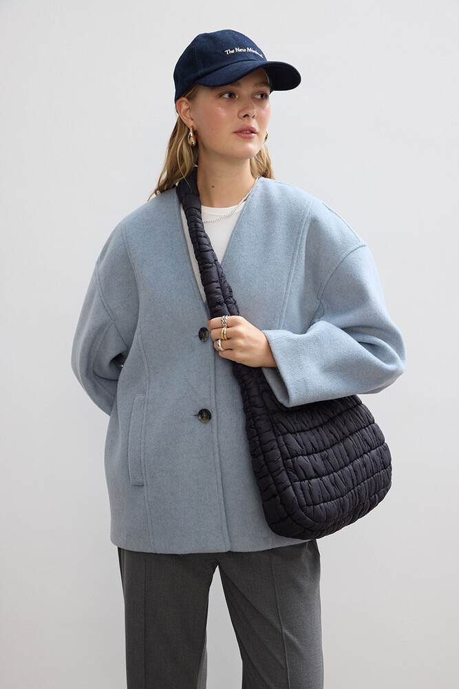 BE BLUE - MAVİ MİNİMAL KISA KAŞE KABAN