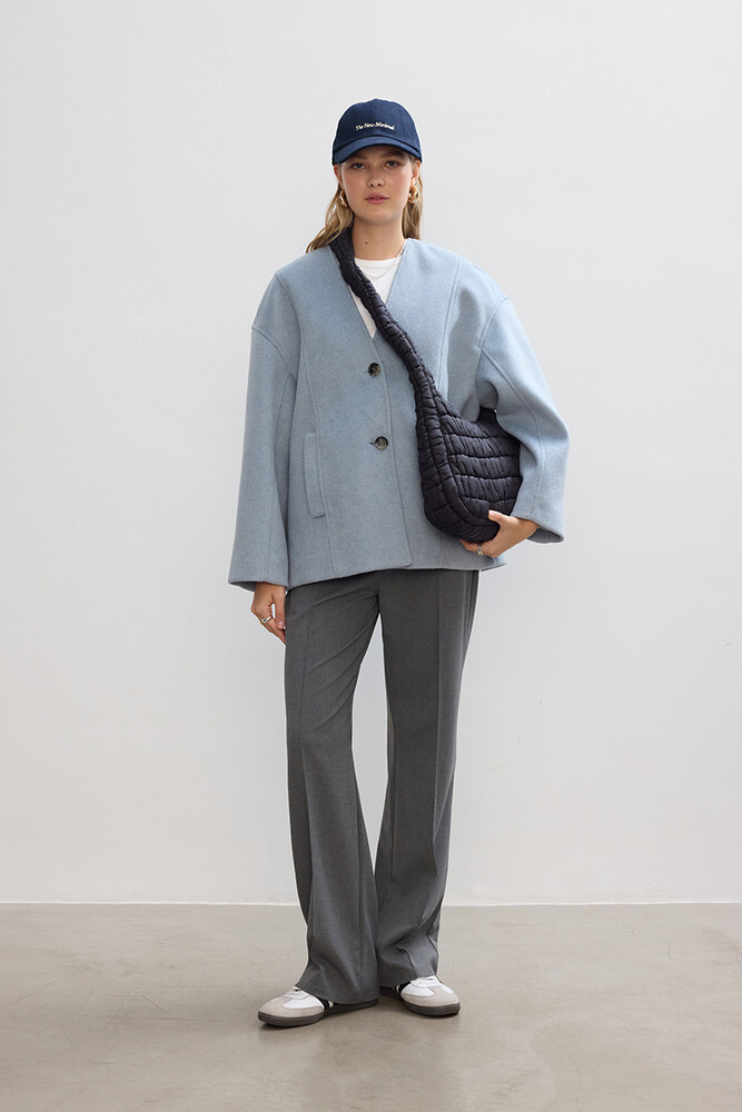 BE BLUE - MAVİ MİNİMAL KISA KAŞE KABAN