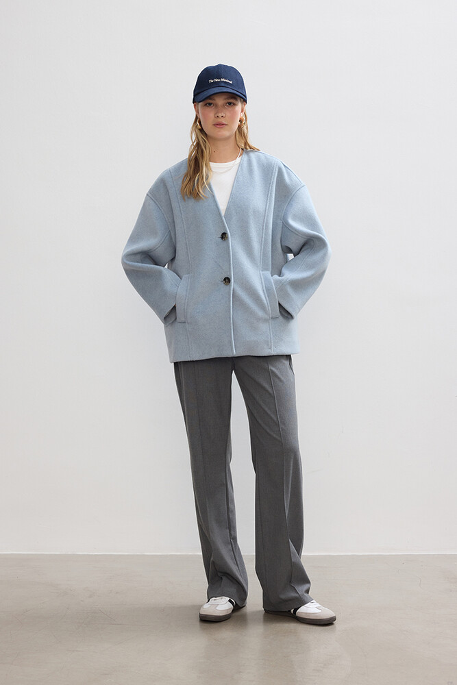 BE BLUE - MAVİ MİNİMAL KISA KAŞE KABAN