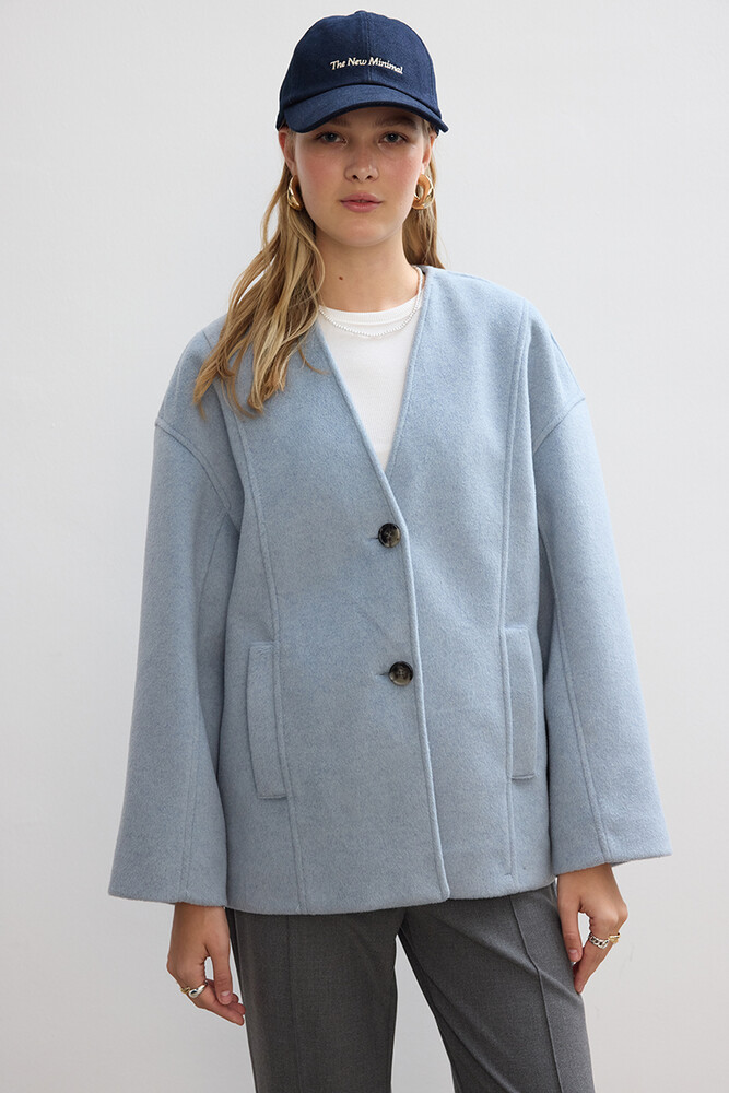 BE BLUE - MAVİ MİNİMAL KISA KAŞE KABAN