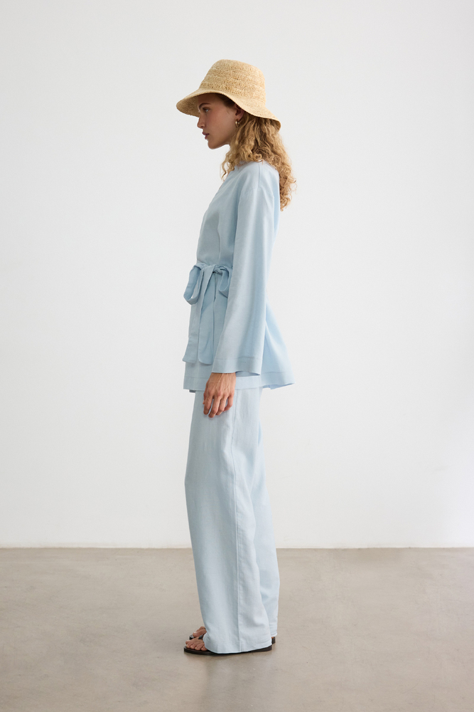 BE BLUE - MAVİ PAMUK KETEN KİMONO