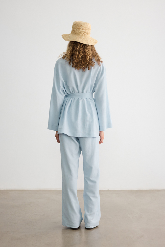 BE BLUE - MAVİ PAMUK KETEN KİMONO