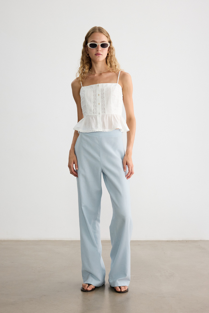 BE BLUE - MAVİ PAMUK KETEN PALAZZO PANTOLON