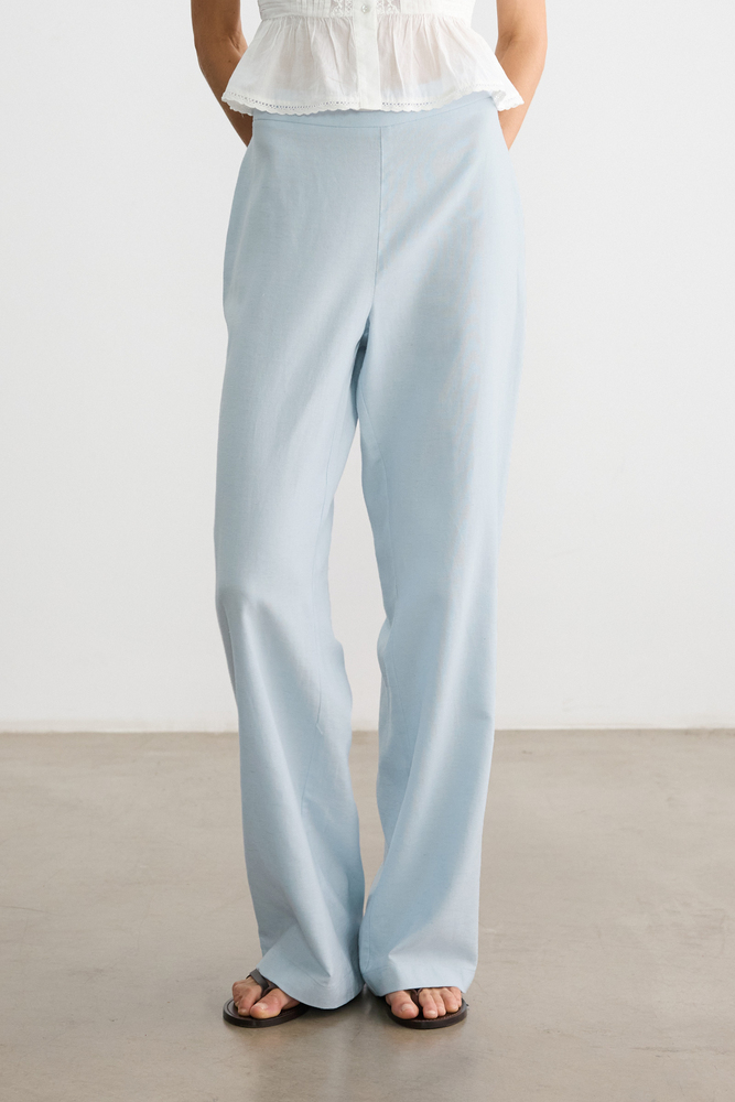 BE BLUE - MAVİ PAMUK KETEN PALAZZO PANTOLON
