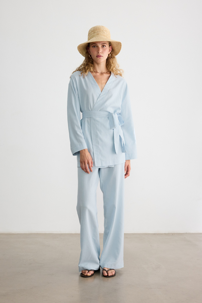 BE BLUE - MAVİ PAMUK KETEN PALAZZO PANTOLON