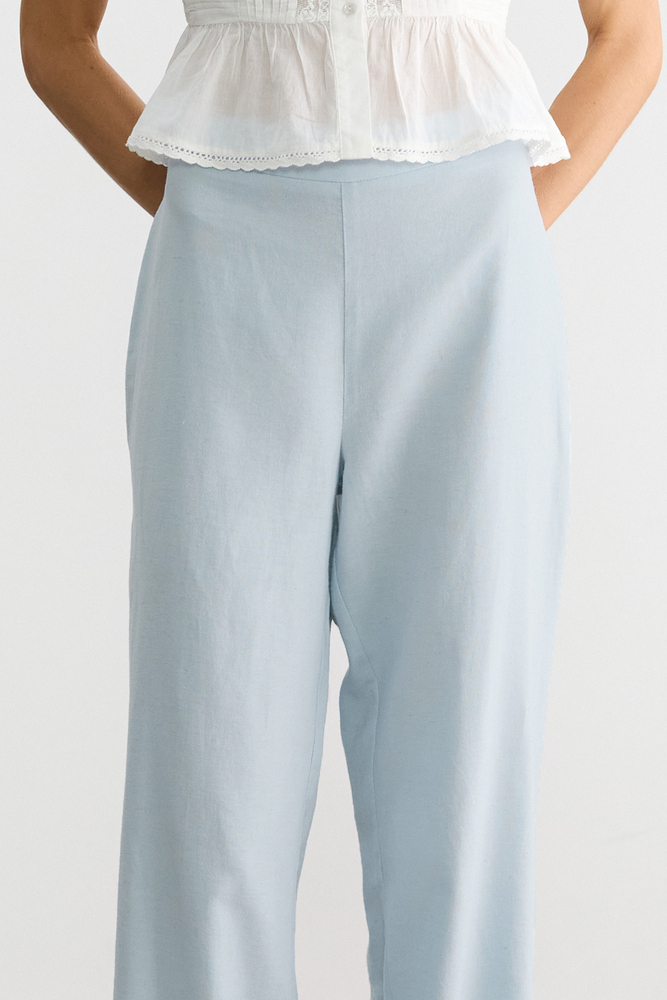 BE BLUE - MAVİ PAMUK KETEN PALAZZO PANTOLON