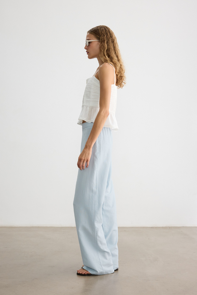 BE BLUE - MAVİ PAMUK KETEN PALAZZO PANTOLON
