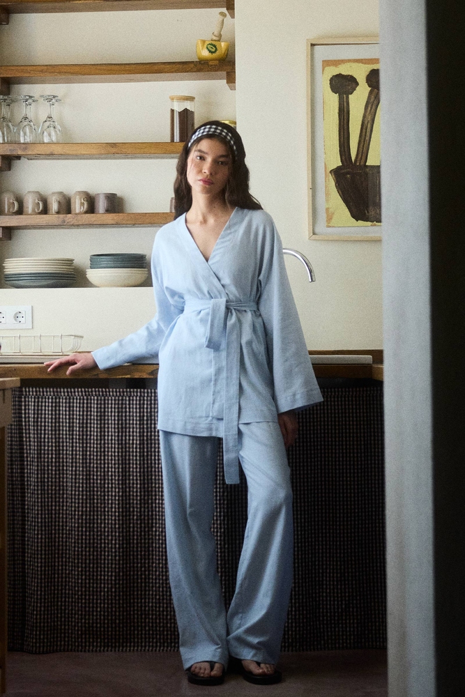 BE BLUE - MAVİ PAMUK KETEN PALAZZO PANTOLON