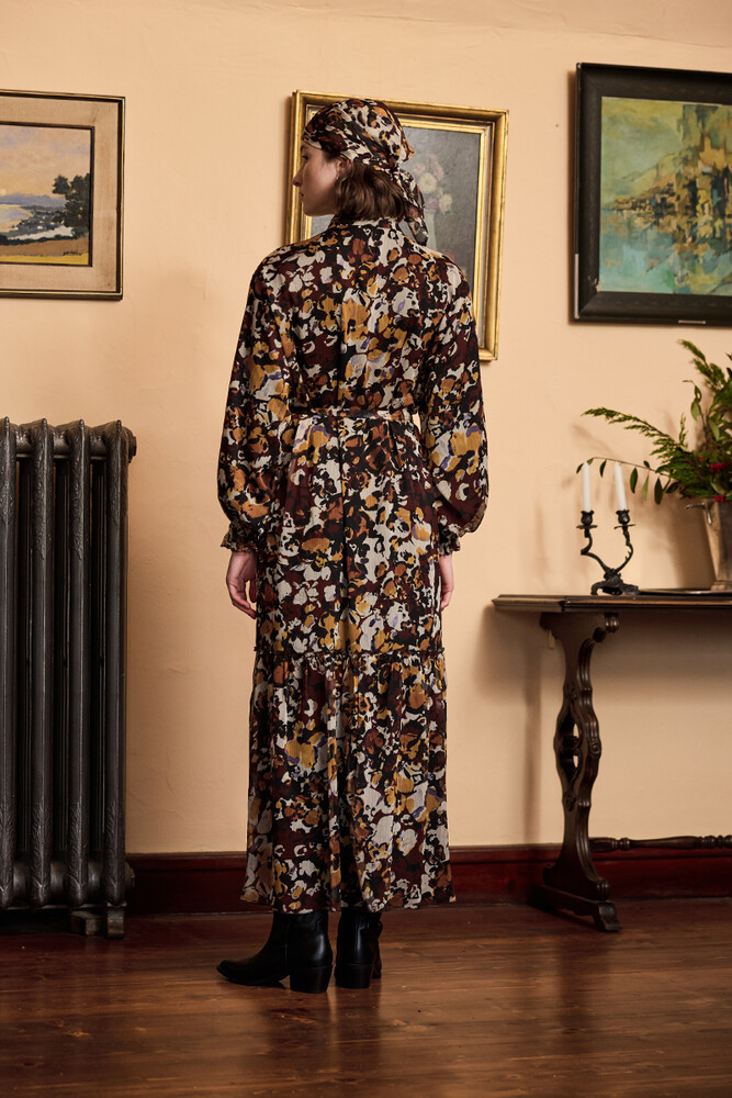 BE BLUE - MENEKŞE DESENLİ ŞİFON ELBİSE