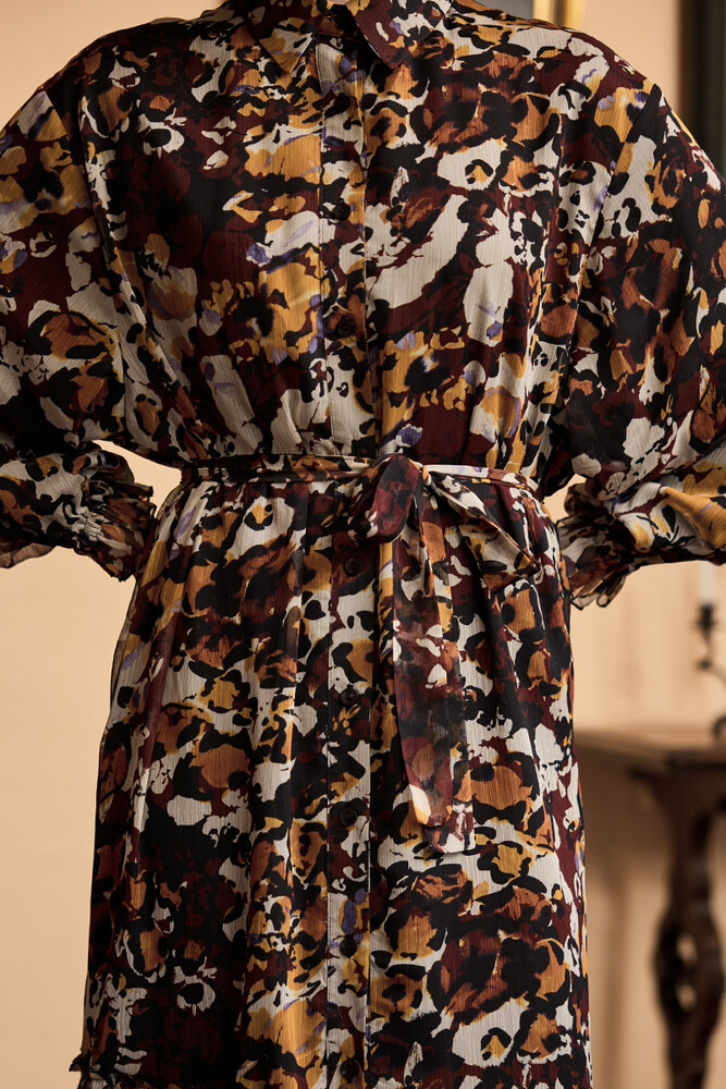 BE BLUE - MENEKŞE DESENLİ ŞİFON ELBİSE