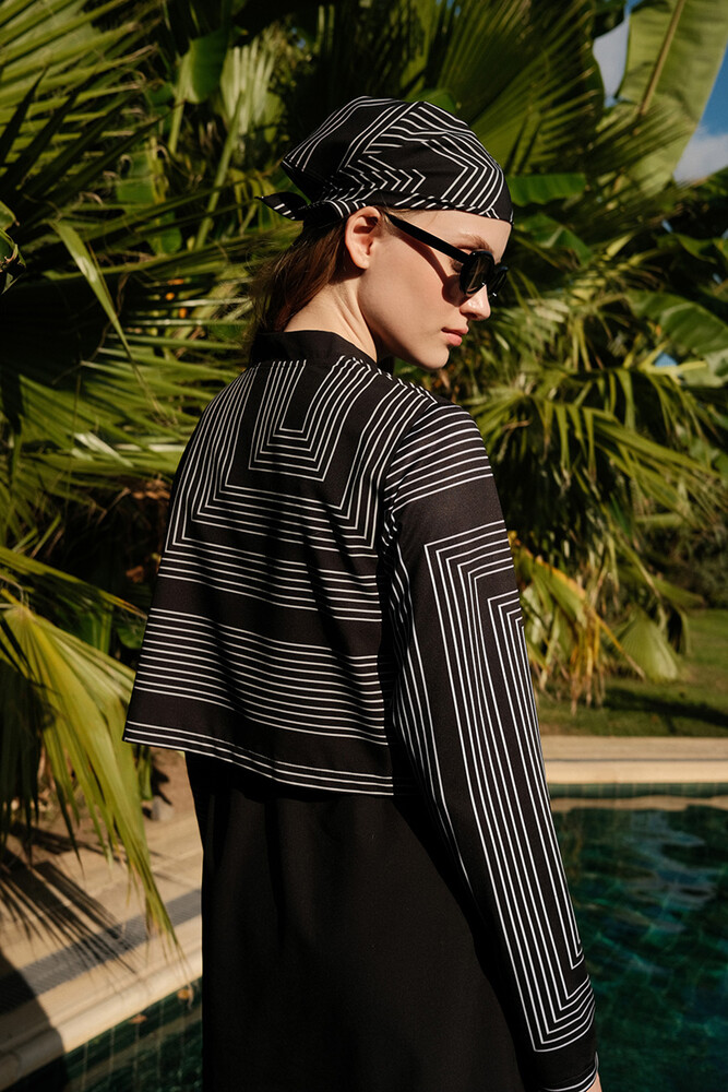 BE BLUE - MİNİMAL DESENLİ COMFORT TESETTÜR MAYO ELBİSE