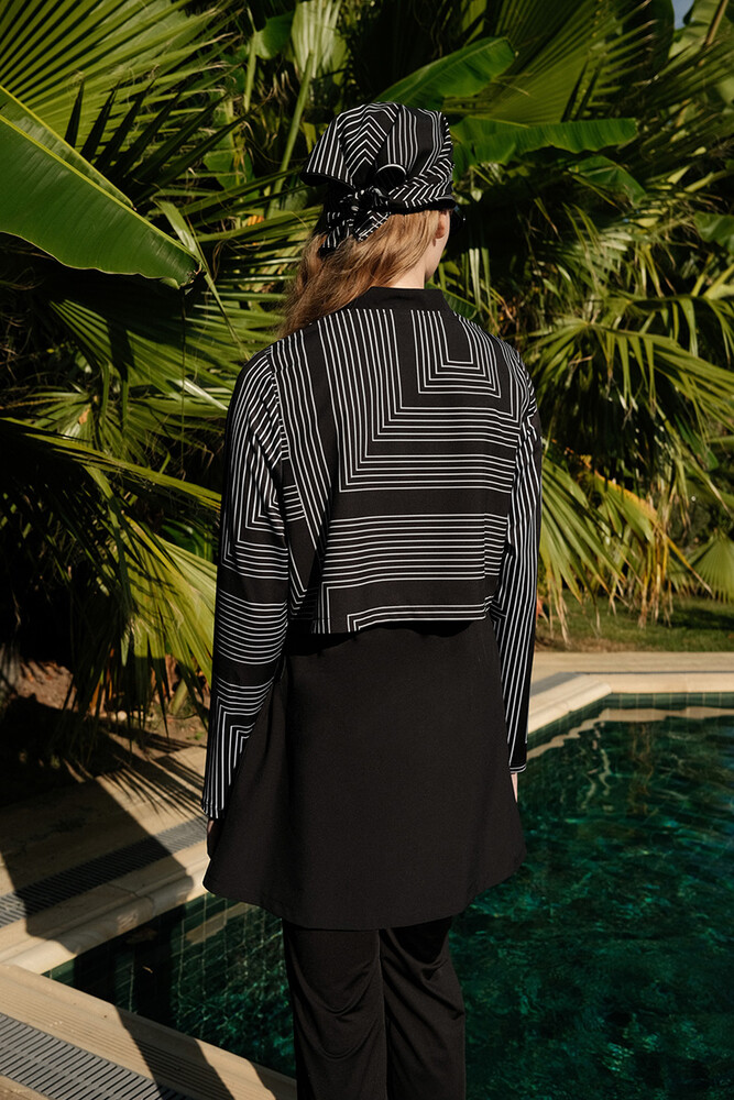 BE BLUE - MİNİMAL DESENLİ COMFORT TESETTÜR MAYO ELBİSE