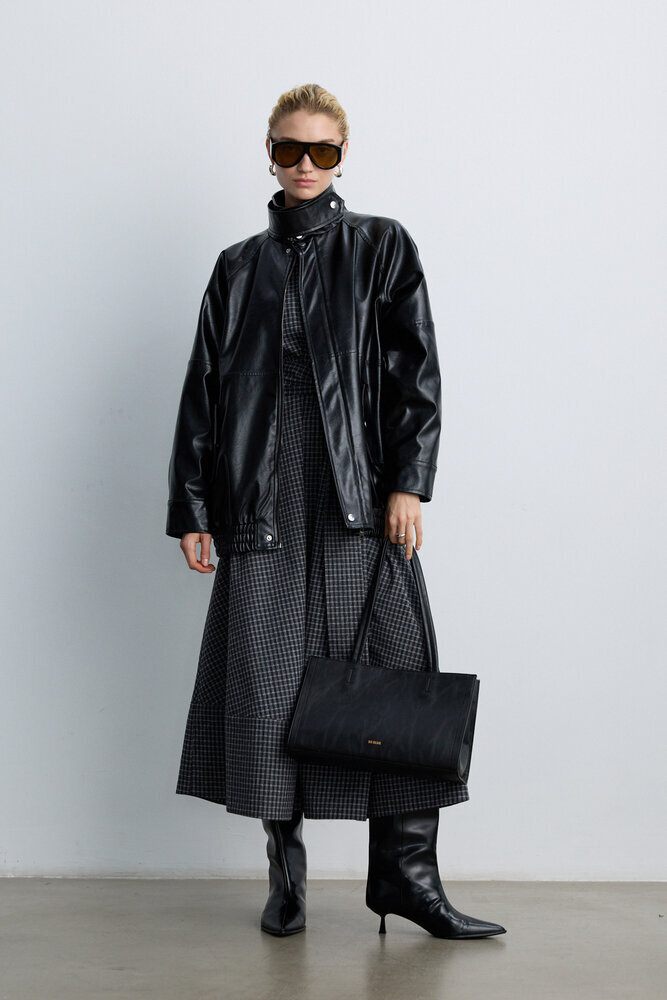 BE BLUE - MİNİMAL EKOSE DESENLİ ELBİSE