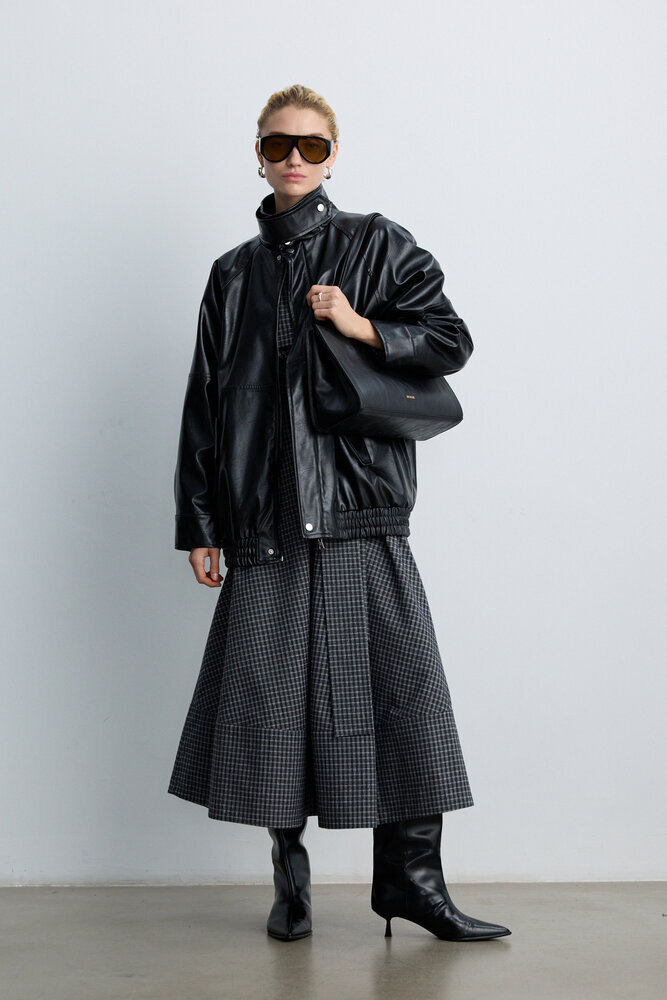 BE BLUE - MİNİMAL EKOSE DESENLİ ELBİSE