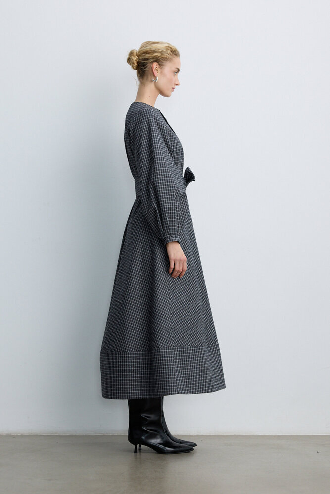 BE BLUE - MİNİMAL EKOSE DESENLİ ELBİSE