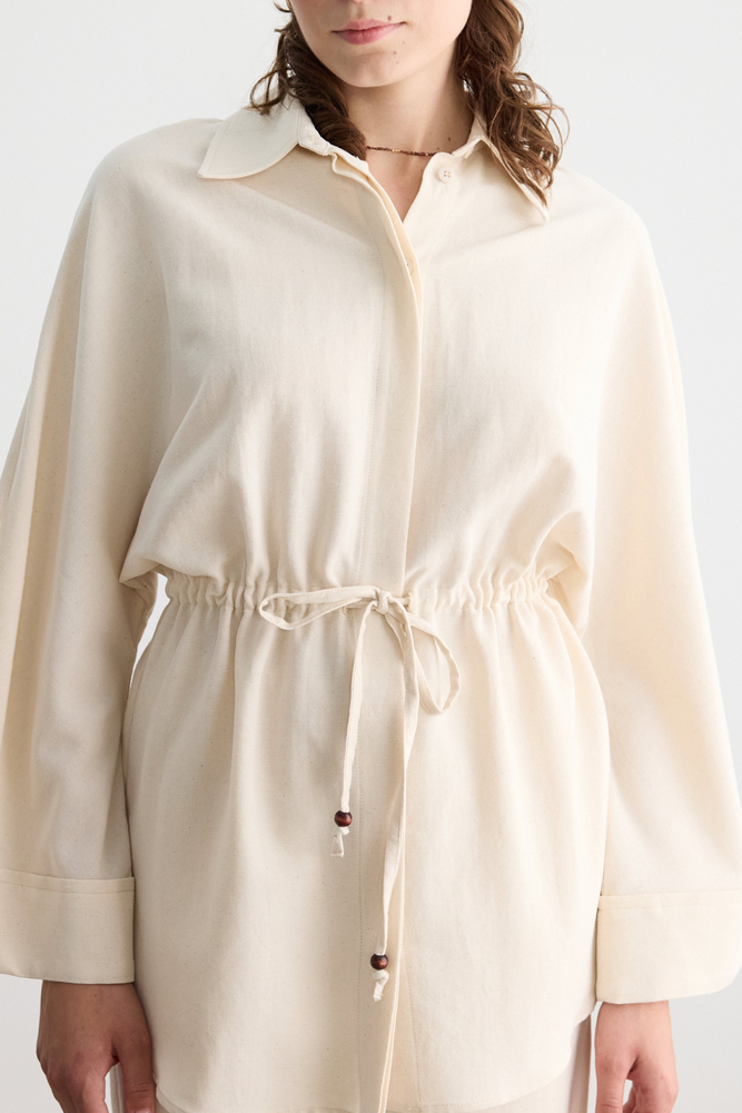 BE BLUE - NATÜREL BONCUK DETAYLI VİSKON KETEN GÖMLEK