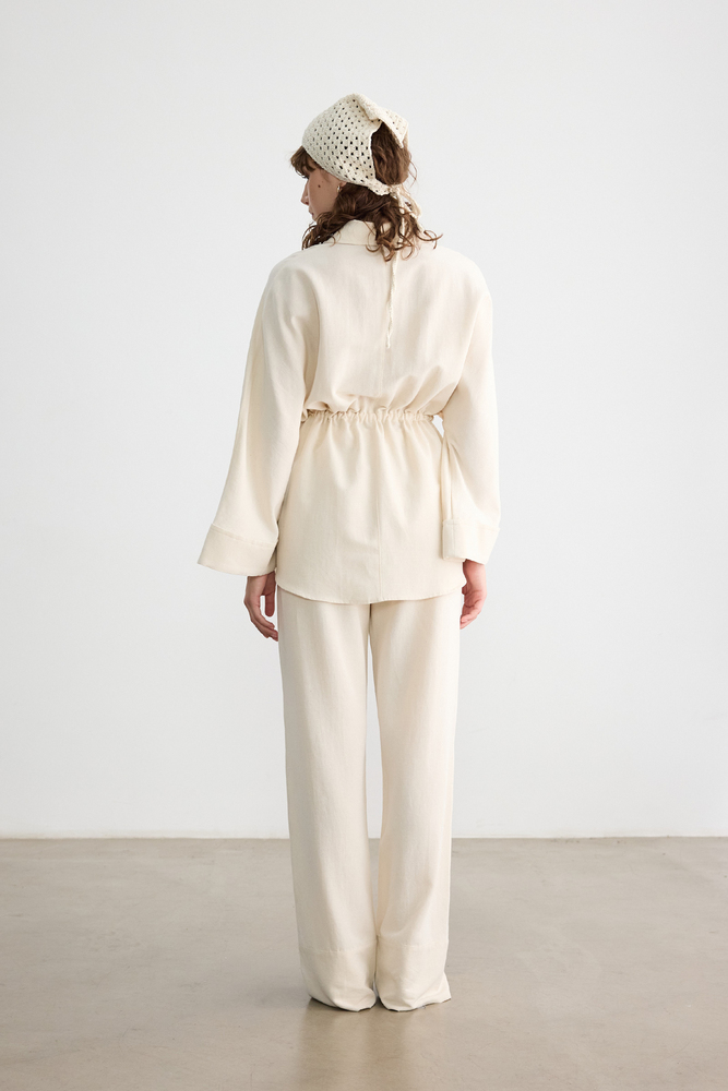 BE BLUE - NATÜREL BONCUK DETAYLI VİSKON KETEN GÖMLEK