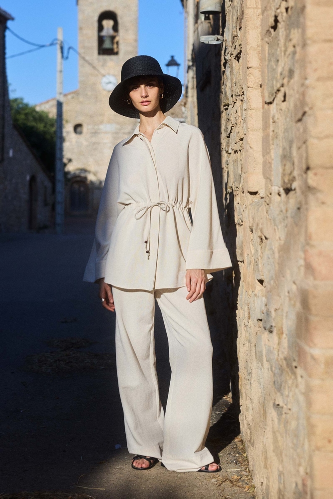 BE BLUE - NATÜREL BONCUK DETAYLI VİSKON KETEN GÖMLEK