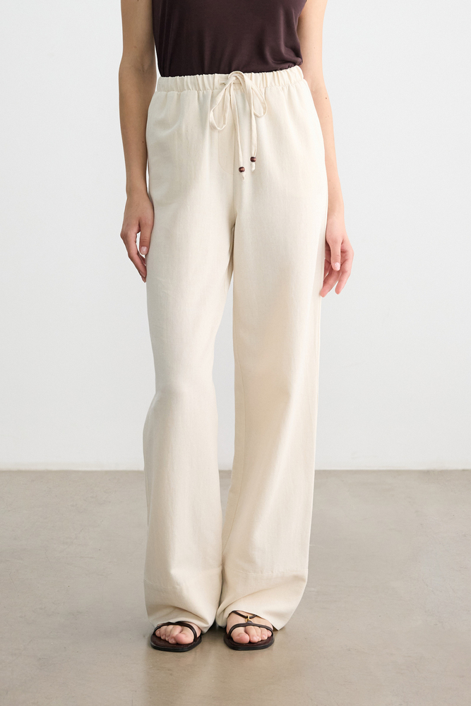 BE BLUE - NATÜREL BONCUK DETAYLI VİSKON KETEN PANTOLON