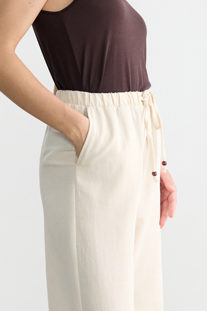 BE BLUE - NATÜREL BONCUK DETAYLI VİSKON KETEN PANTOLON