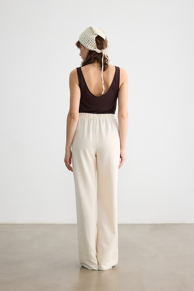 BE BLUE - NATÜREL BONCUK DETAYLI VİSKON KETEN PANTOLON