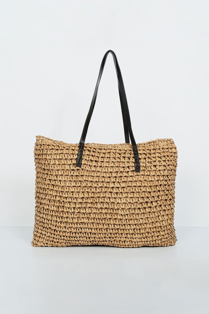 BE BLUE - NATÜREL DERİ SAPLI HASIR ÇANTA