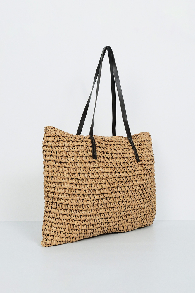 BE BLUE - NATÜREL DERİ SAPLI HASIR ÇANTA